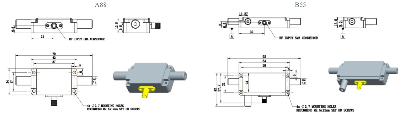 A88 and B55 RF Input SMA Connectors Acousto-Optic Modulator