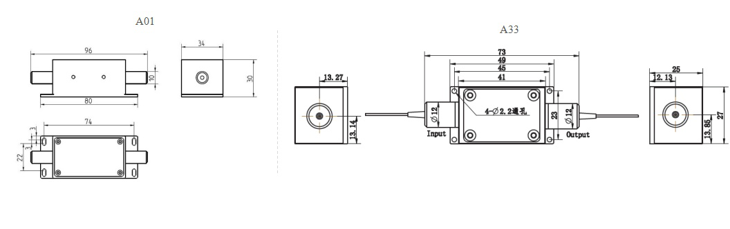 A01 and A33 Optical Components Fiber Optic Isolators