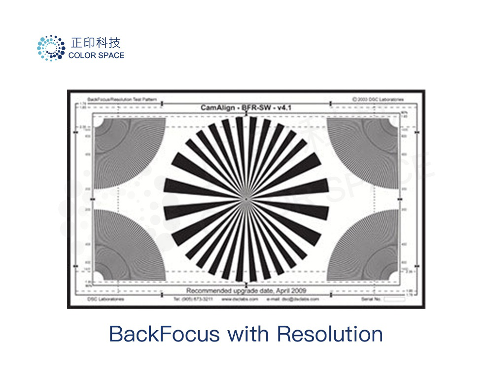 BackFocus with Resolution Test Chart Calibration Standards